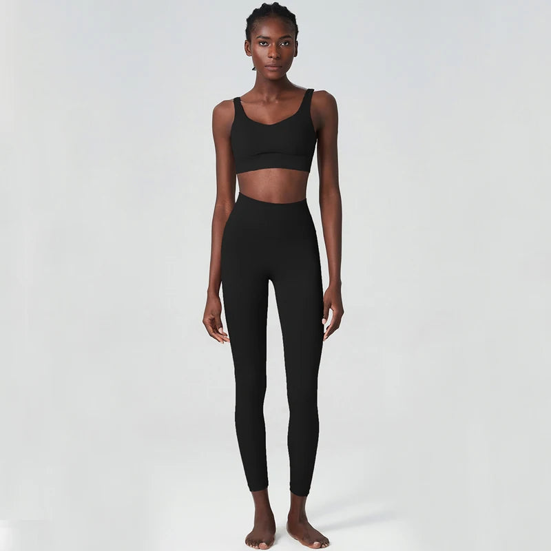 Two Pieces Fitness Yoga Set Women Solid Color Buttery Soft Gym Suit Breathable Workout Running Sportswear Female Clothes-Unboundless