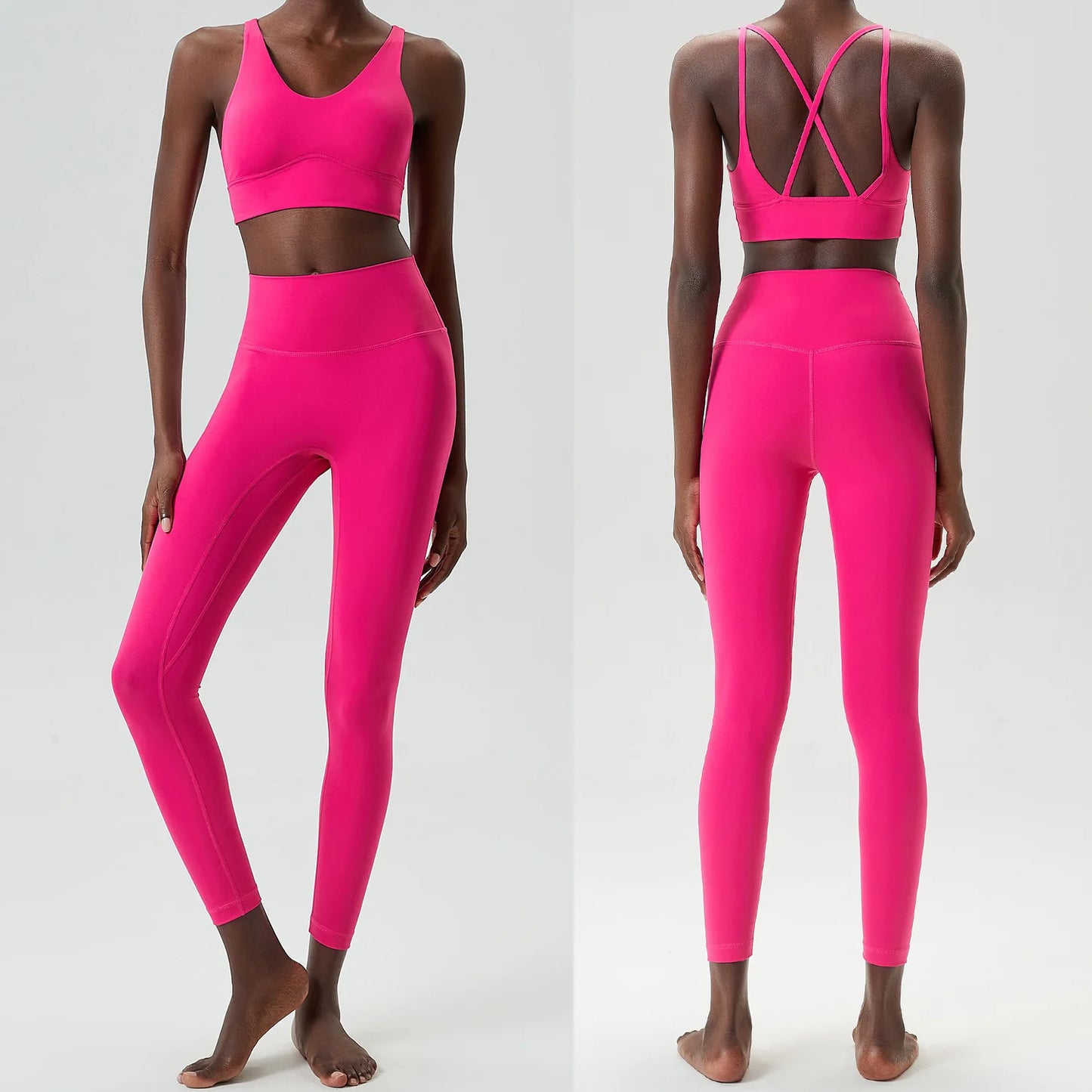 Women Two Pieces Fitness Yoga Set Buttery Soft Stretch Fabric Gym Suit Slim Fit Breathable Quick Dry Sportswear Workout Clothes-Unboundless