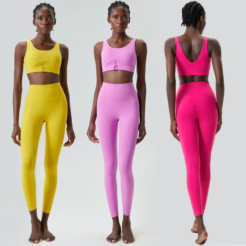 Women Two Pieces Fitness Yoga Set Solid Color Slim Fit Running Sportswear High Impact Bra and Leggings Gym Suit Workout Clothes-Unboundless