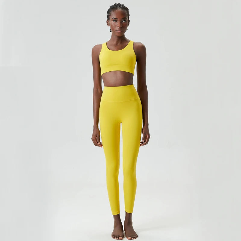 Women Two Pieces Fitness Yoga Set Solid Color Super Stretch Soft Gym Running Suit Buttery Soft Breathable Workout Clothes-Unboundless