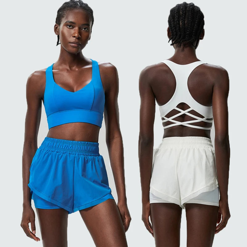 Women Outdoor Running Suit Summer Breathable Quick Dry Short Sportswear Two Pieces Fitness Yoga Set Female Exercise Gym Clothes-Unboundless