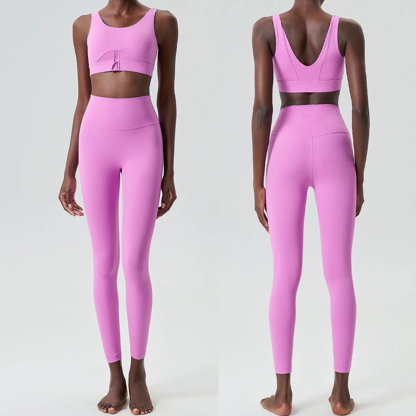 Women Two Pieces Fitness Yoga Set Solid Color Slim Fit Running Sportswear High Impact Bra and Leggings Gym Suit Workout Clothes-Unboundless