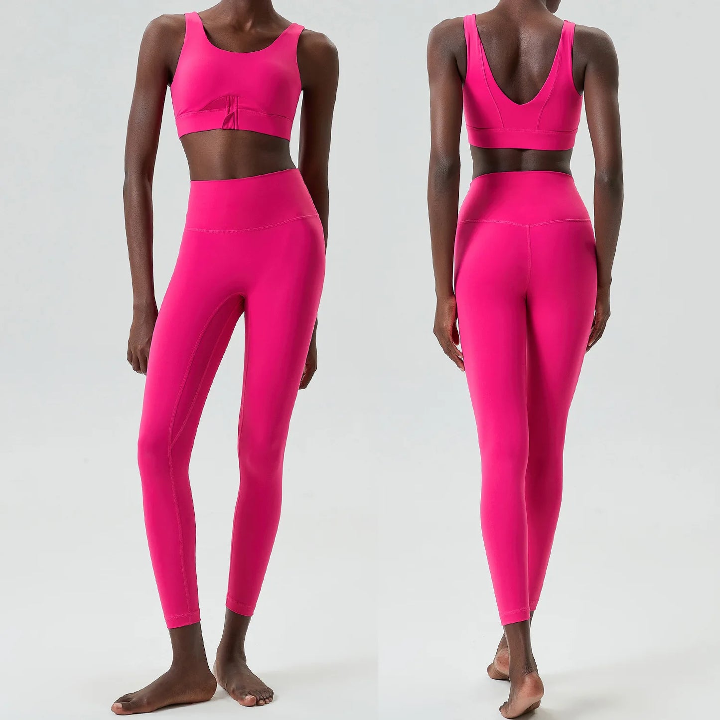 Women Two Pieces Fitness Yoga Set Solid Color Slim Fit Running Sportswear High Impact Bra and Leggings Gym Suit Workout Clothes-Unboundless