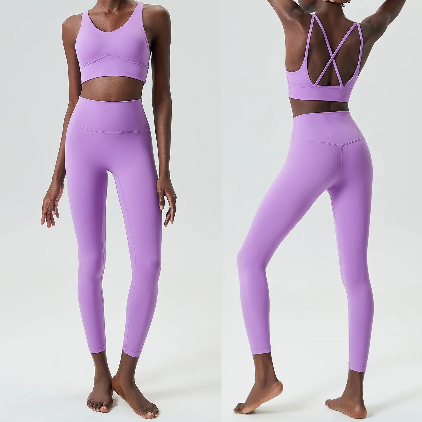 Women Two Pieces Fitness Yoga Set Buttery Soft Stretch Fabric Gym Suit Slim Fit Breathable Quick Dry Sportswear Workout Clothes-Unboundless