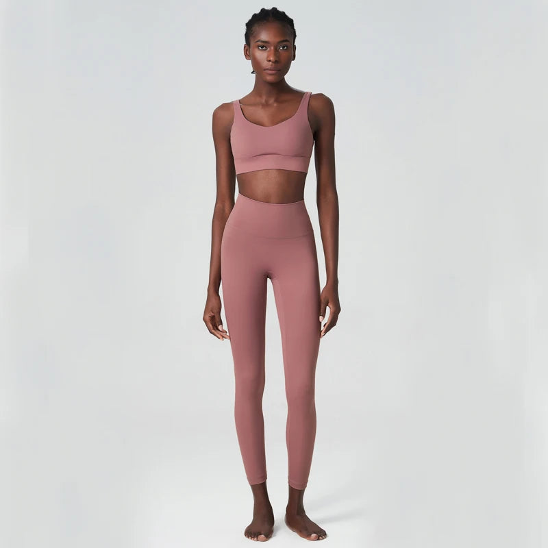 Two Pieces Fitness Yoga Set Women Solid Color Buttery Soft Gym Suit Breathable Workout Running Sportswear Female Clothes-Unboundless