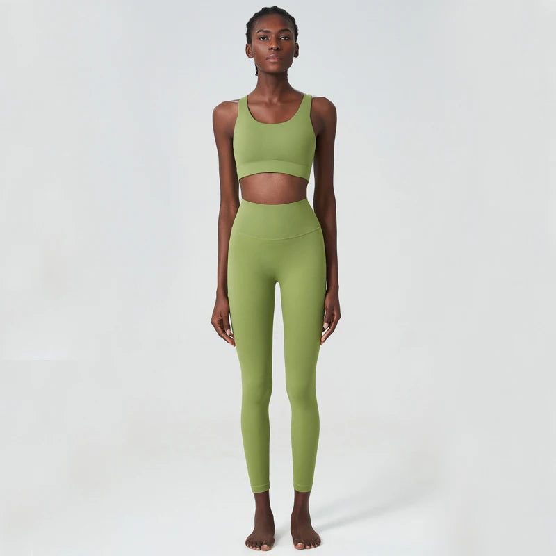 Women Two Pieces Fitness Yoga Set Solid Color Super Stretch Soft Gym Running Suit Buttery Soft Breathable Workout Clothes-Unboundless