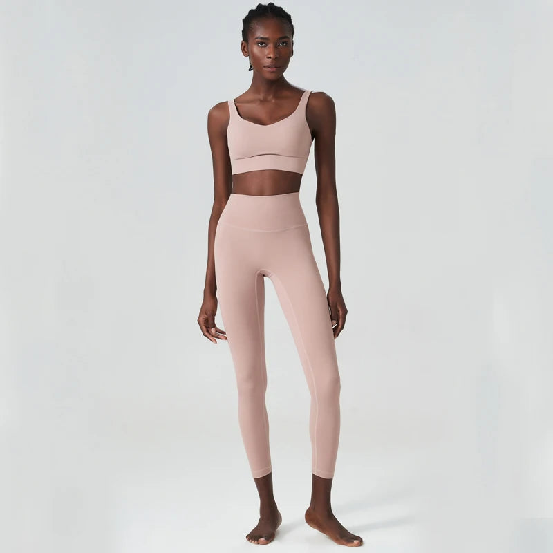 Two Pieces Fitness Yoga Set Women Solid Color Buttery Soft Gym Suit Breathable Workout Running Sportswear Female Clothes-Unboundless
