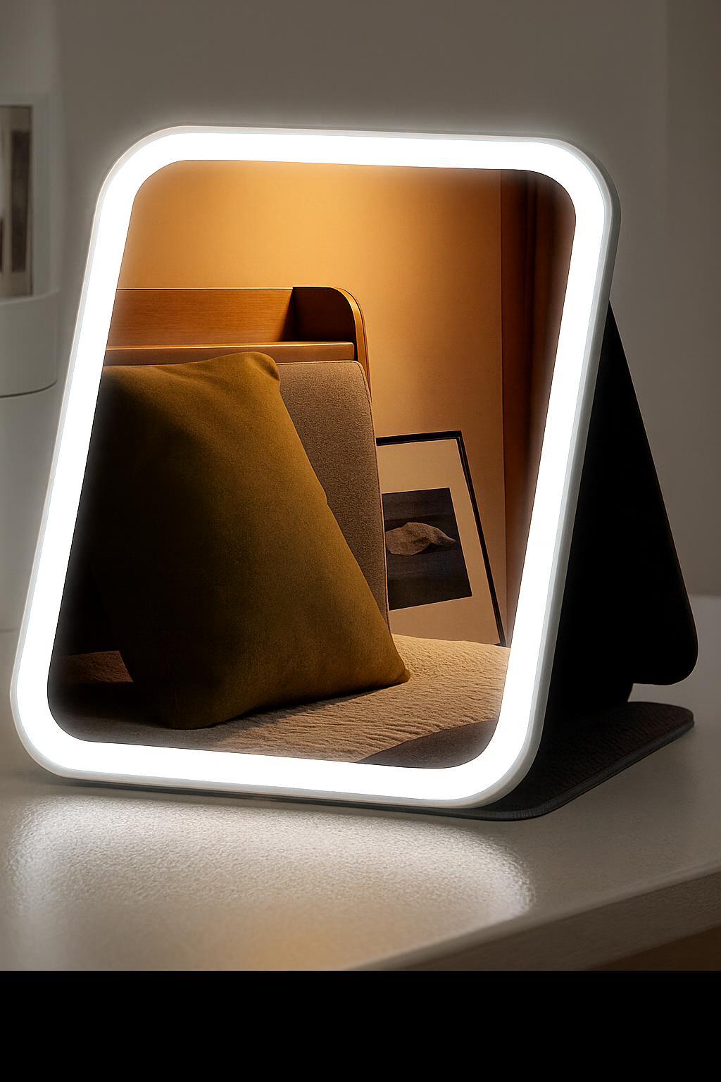 3 Colors Dimmable LED Makeup Mirror with Touch Screen Fold Cosmetic Makeup Mirror Rechargeable Tabletop for Travel & Home Use-Unboundless