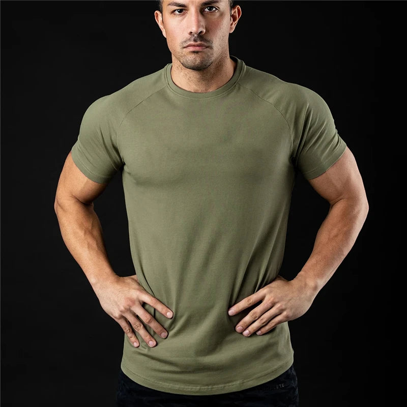 Plain T Shirt Men New Fashion Tee Shirts Summer Cotton Short Sleeve Tshirt Fitness Mens Gym Clothing Casual Sports T Shirts-Unboundless