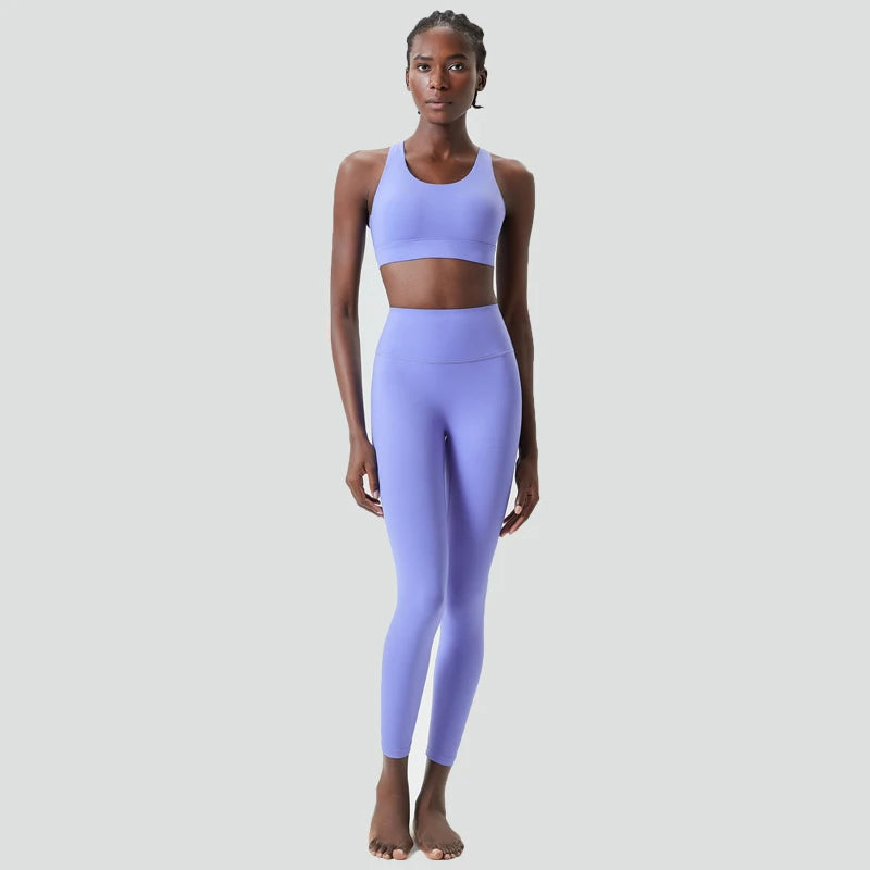 Women Two Pieces Fitness Yoga Set Solid Color Super Stretch Soft Gym Running Suit Buttery Soft Breathable Workout Clothes-Unboundless
