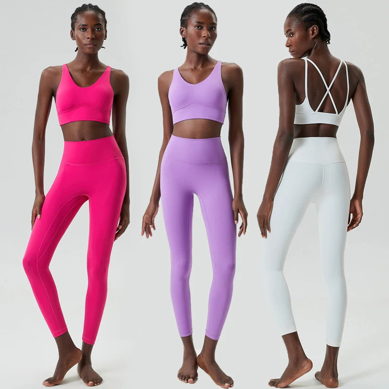 Women Two Pieces Fitness Yoga Set Buttery Soft Stretch Fabric Gym Suit Slim Fit Breathable Quick Dry Sportswear Workout Clothes-Unboundless