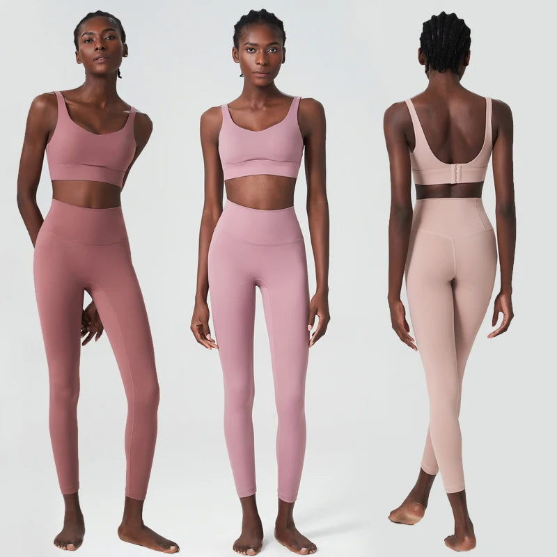 Two Pieces Fitness Yoga Set Women Solid Color Buttery Soft Gym Suit Breathable Workout Running Sportswear Female Clothes-Unboundless