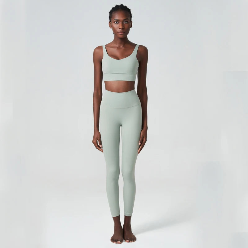 Two Pieces Fitness Yoga Set Women Solid Color Buttery Soft Gym Suit Breathable Workout Running Sportswear Female Clothes-Unboundless