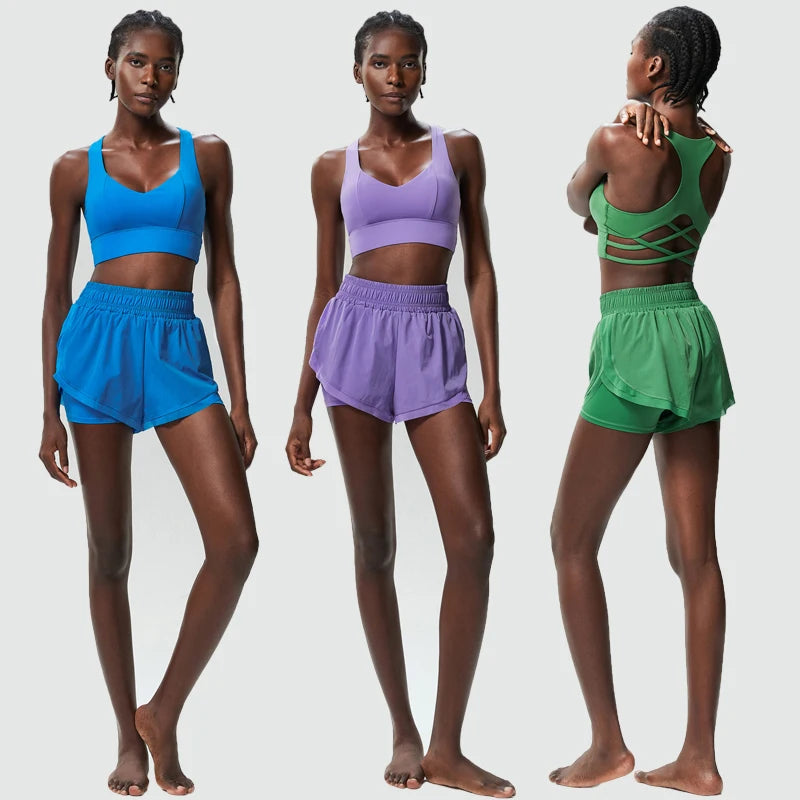 Women Outdoor Running Suit Summer Breathable Quick Dry Short Sportswear Two Pieces Fitness Yoga Set Female Exercise Gym Clothes-Unboundless