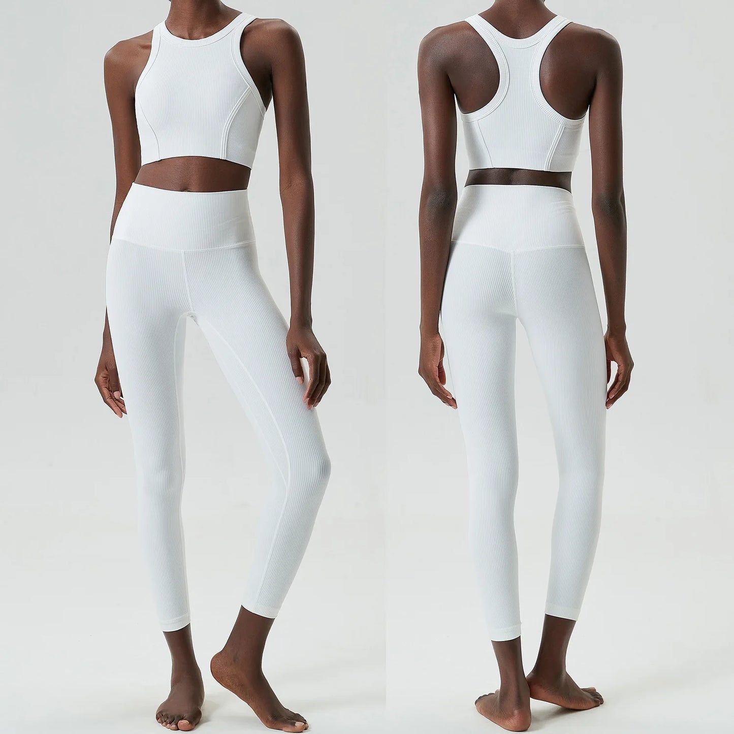 High Impact Gym Suit Women Ribbed Fabric Two Pieces Fitness Yoga Set Slim Fit Stretchy Running Sportswear Workout Clothes-Unboundless