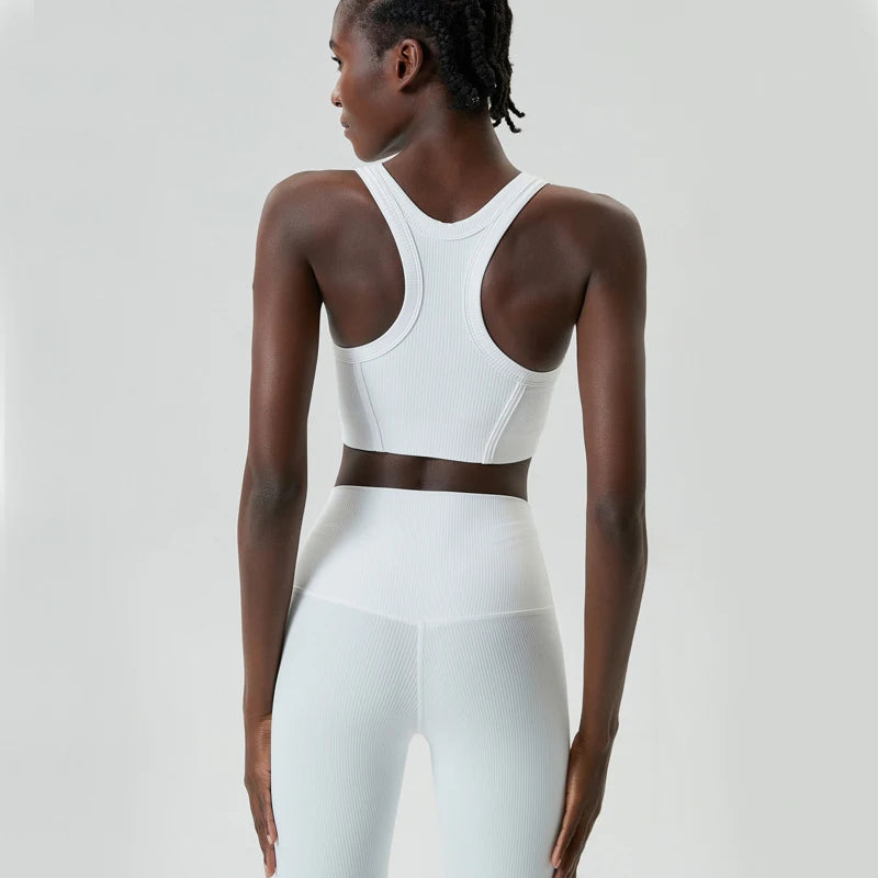 High Impact Gym Suit Women Ribbed Fabric Two Pieces Fitness Yoga Set Slim Fit Stretchy Running Sportswear Workout Clothes-Unboundless