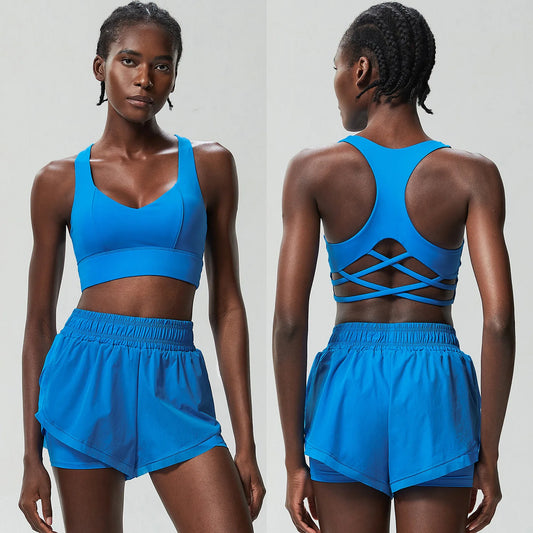 Women Outdoor Running Suit Summer Breathable Quick Dry Short Sportswear Two Pieces Fitness Yoga Set Female Exercise Gym Clothes-Unboundless