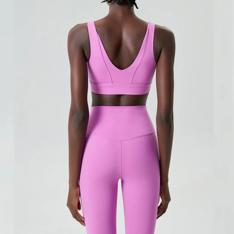 Women Two Pieces Fitness Yoga Set Solid Color Slim Fit Running Sportswear High Impact Bra and Leggings Gym Suit Workout Clothes-Unboundless
