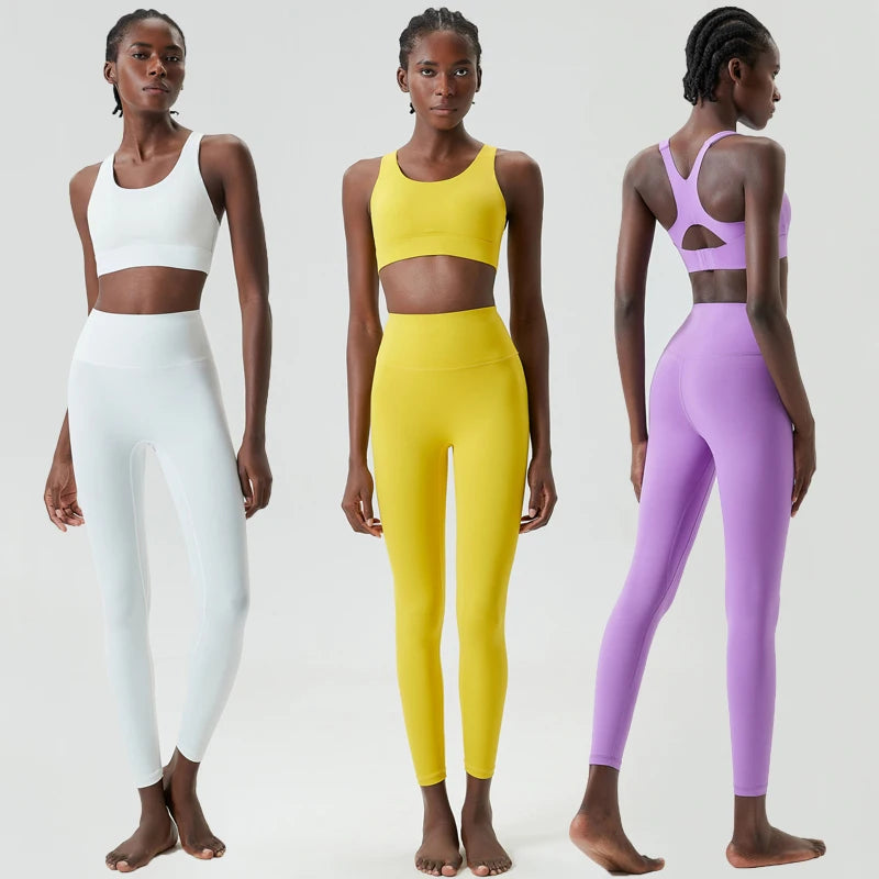 Women Two Pieces Fitness Yoga Set Solid Color Super Stretch Soft Gym Running Suit Buttery Soft Breathable Workout Clothes-Unboundless