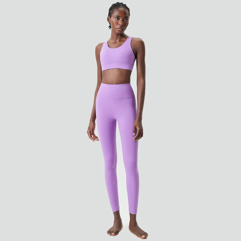 Women Two Pieces Fitness Yoga Set Solid Color Super Stretch Soft Gym Running Suit Buttery Soft Breathable Workout Clothes-Unboundless
