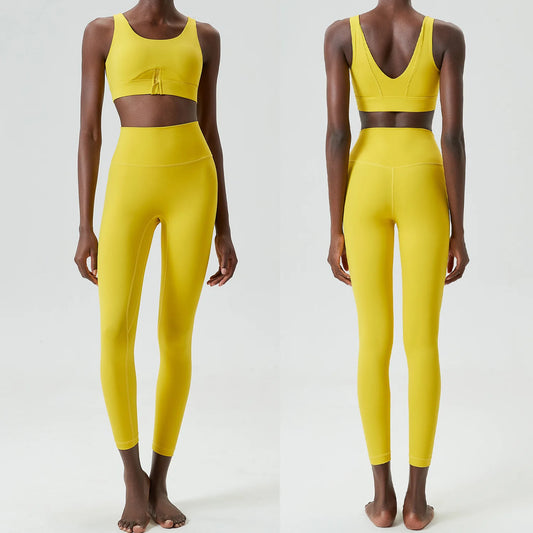 Women Two Pieces Fitness Yoga Set Solid Color Slim Fit Running Sportswear High Impact Bra and Leggings Gym Suit Workout Clothes-Unboundless