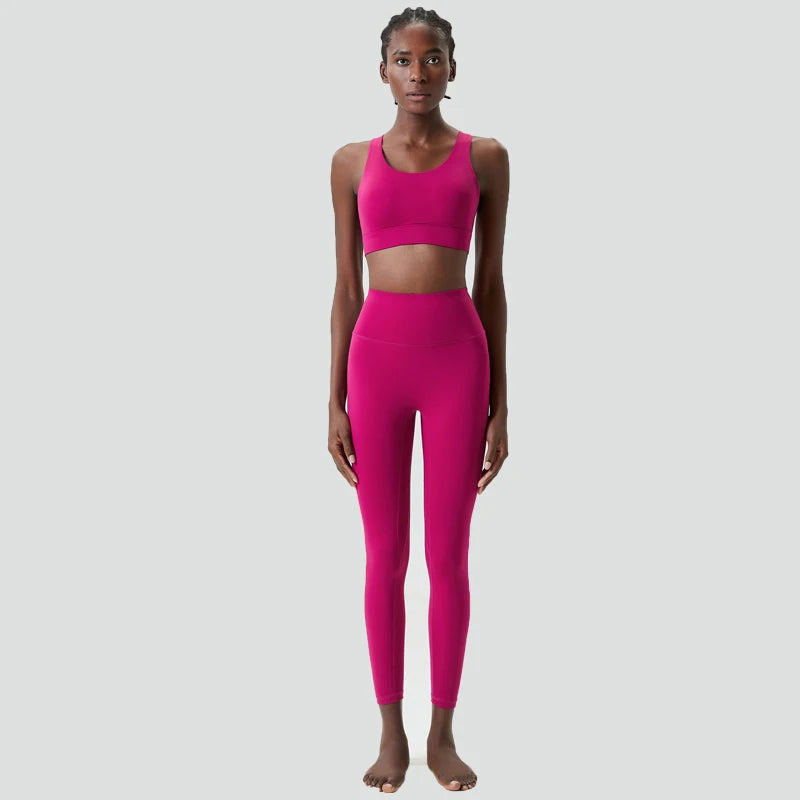 Women Two Pieces Fitness Yoga Set Solid Color Super Stretch Soft Gym Running Suit Buttery Soft Breathable Workout Clothes-Unboundless