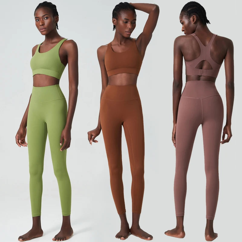 Women Two Pieces Fitness Yoga Set Solid Color Super Stretch Soft Gym Running Suit Buttery Soft Breathable Workout Clothes-Unboundless