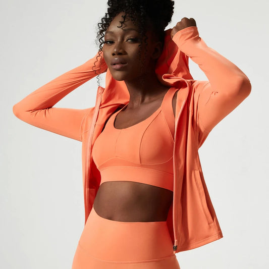 New Arrivals Women Hooded Jacket Long Sleeve with Thumb Holes Workout Yoga Shirt Outdoor Running Coat Gym Sweatshirt Ftness Top-Unboundless