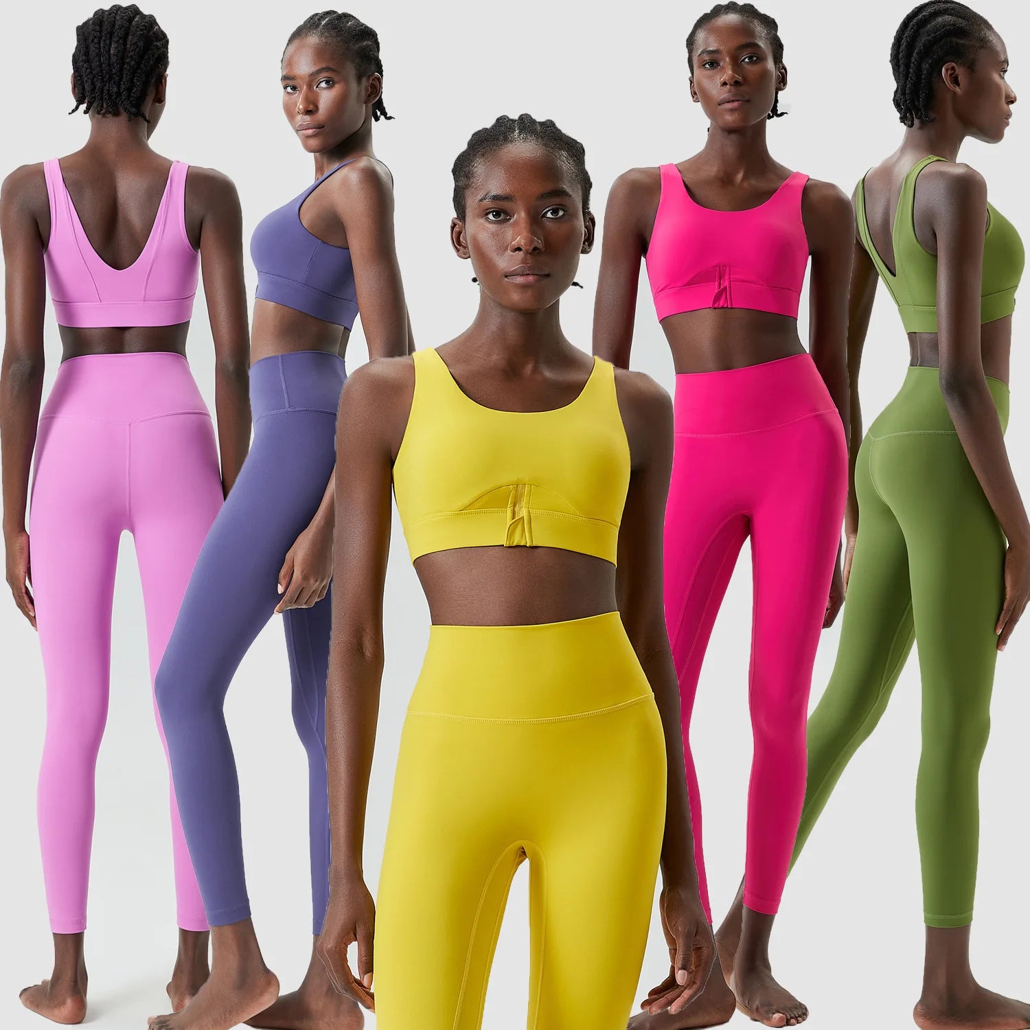 Women Two Pieces Fitness Yoga Set Solid Color Slim Fit Running Sportswear High Impact Bra and Leggings Gym Suit Workout Clothes-Unboundless