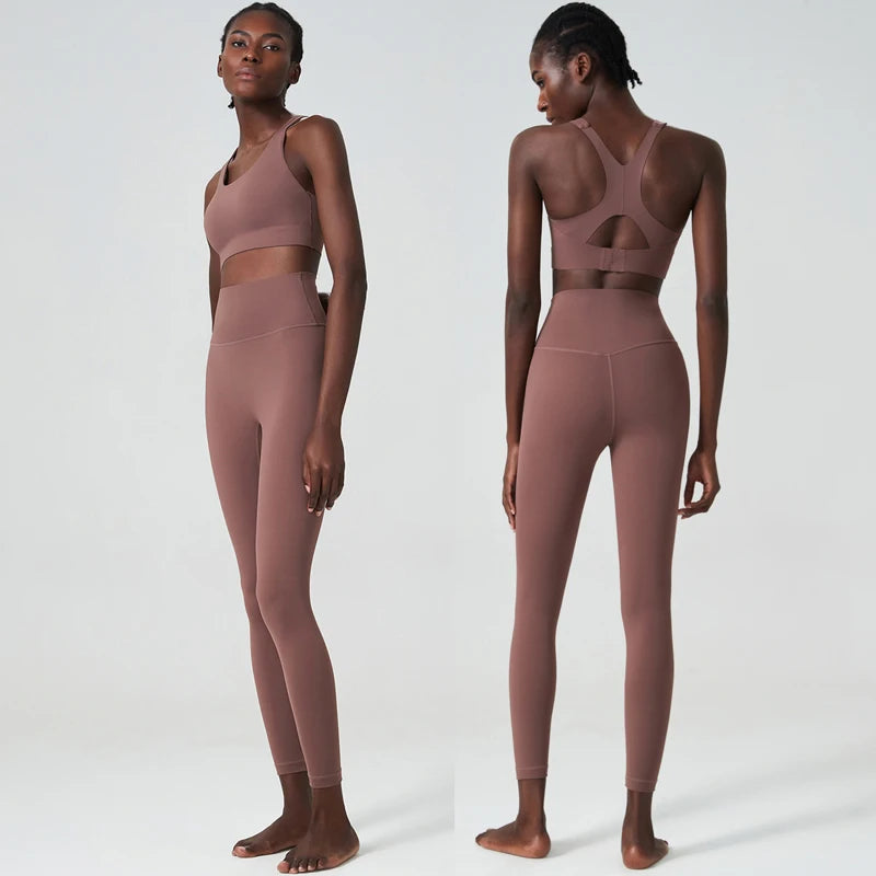 Women Two Pieces Fitness Yoga Set Solid Color Super Stretch Soft Gym Running Suit Buttery Soft Breathable Workout Clothes-Unboundless