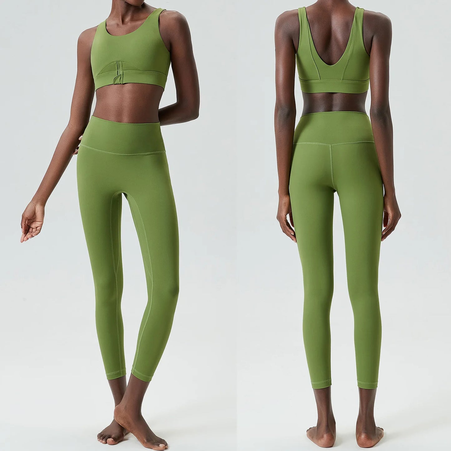 Women Two Pieces Fitness Yoga Set Solid Color Slim Fit Running Sportswear High Impact Bra and Leggings Gym Suit Workout Clothes-Unboundless