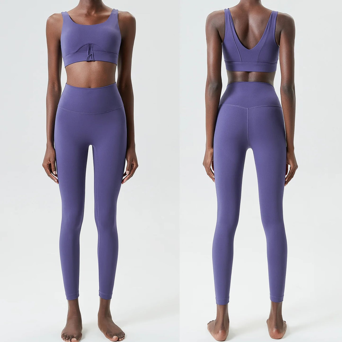 Women Two Pieces Fitness Yoga Set Solid Color Slim Fit Running Sportswear High Impact Bra and Leggings Gym Suit Workout Clothes-Unboundless