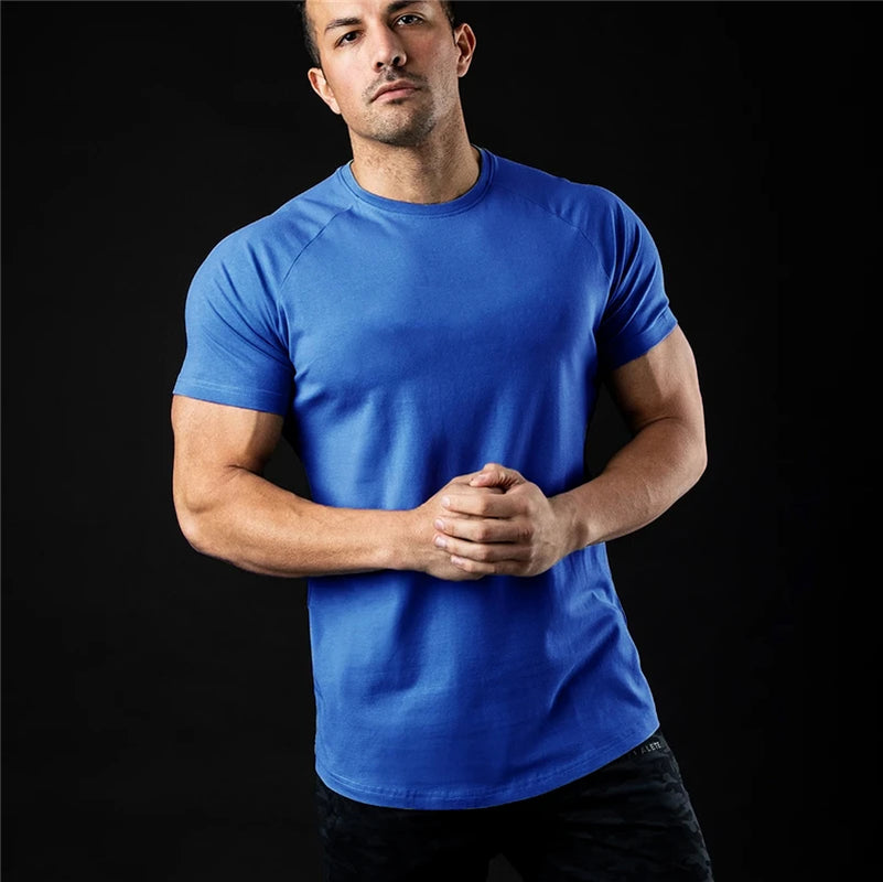 Plain T Shirt Men New Fashion Tee Shirts Summer Cotton Short Sleeve Tshirt Fitness Mens Gym Clothing Casual Sports T Shirts-Unboundless
