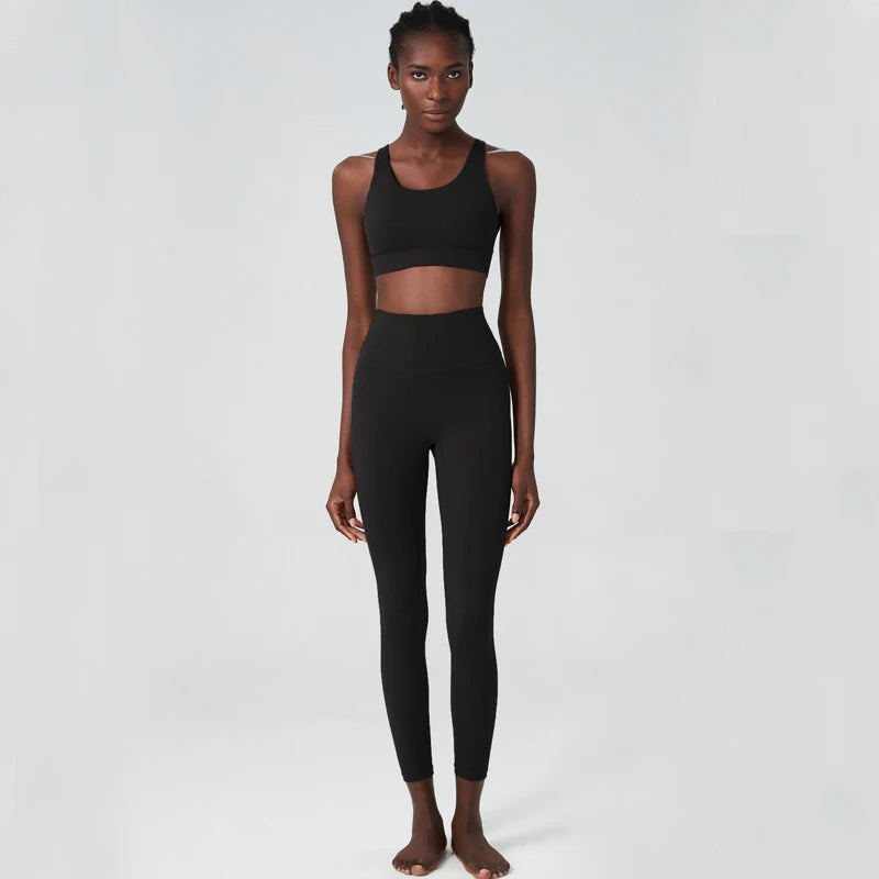 Women Two Pieces Fitness Yoga Set Solid Color Super Stretch Soft Gym Running Suit Buttery Soft Breathable Workout Clothes-Unboundless