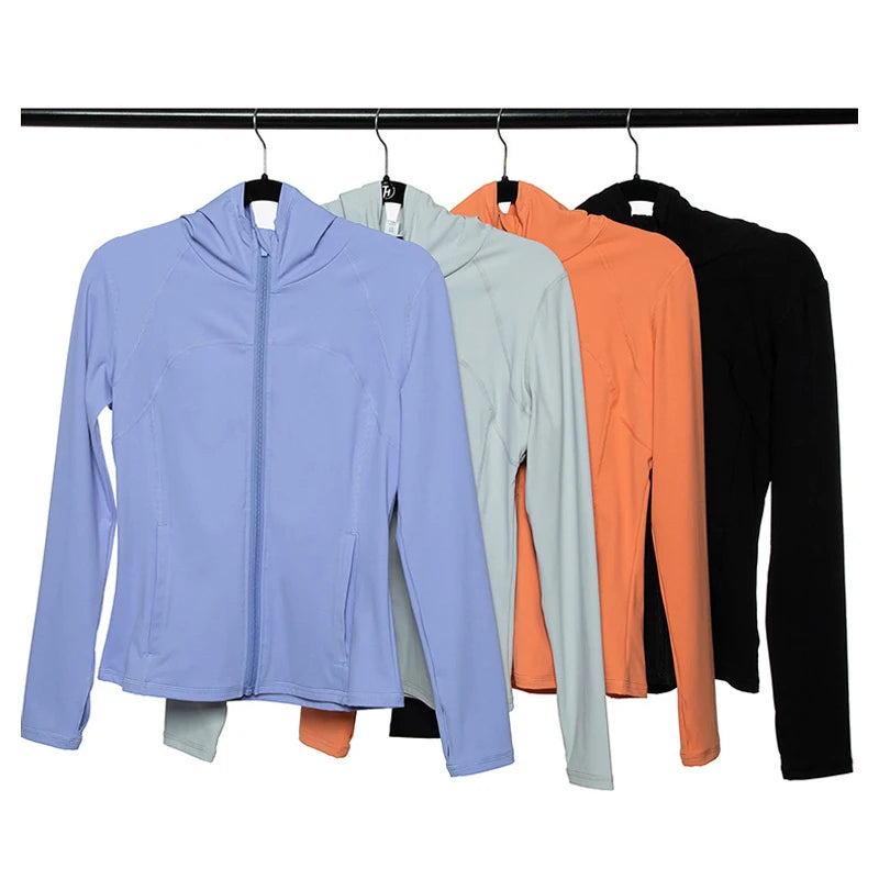 New Arrivals Women Hooded Jacket Long Sleeve with Thumb Holes Workout Yoga Shirt Outdoor Running Coat Gym Sweatshirt Ftness Top-Unboundless